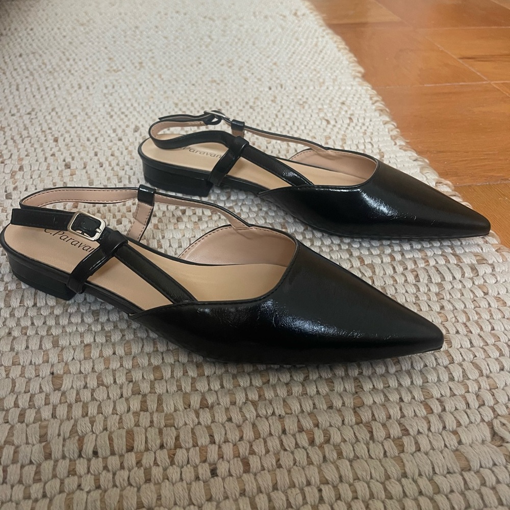 Black Pointed Toe Slingback Flats